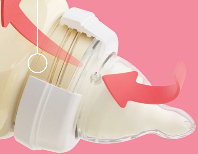 Cutaway of Minbie’s bottle teat showing the air vent and direction of airflow